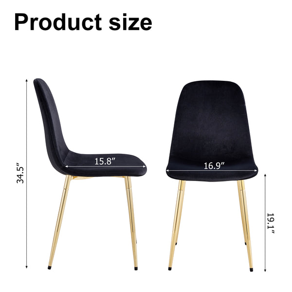 English Elm A set of 6 dining chairs Black velvet with gold legs, modern medieval spoon‑shaped cushioned side seats, easy assemble W1512P406621