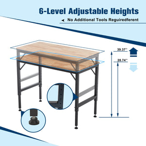 English Elm 48" Heavy-Duty Adjustable Workbench - Robust Rubberwood Top, Steel Frame, 2000 Lbs Load Capacity & More! W1422P218517