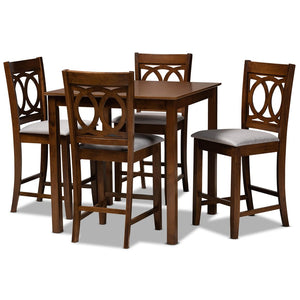 Baxton Studio Baxton Studio Lenoir 5-Piece Contemporary Pub Set with Grey Upholstery & Walnut Brown Finish RH315P-Grey/Walnut-5PC Pub Set