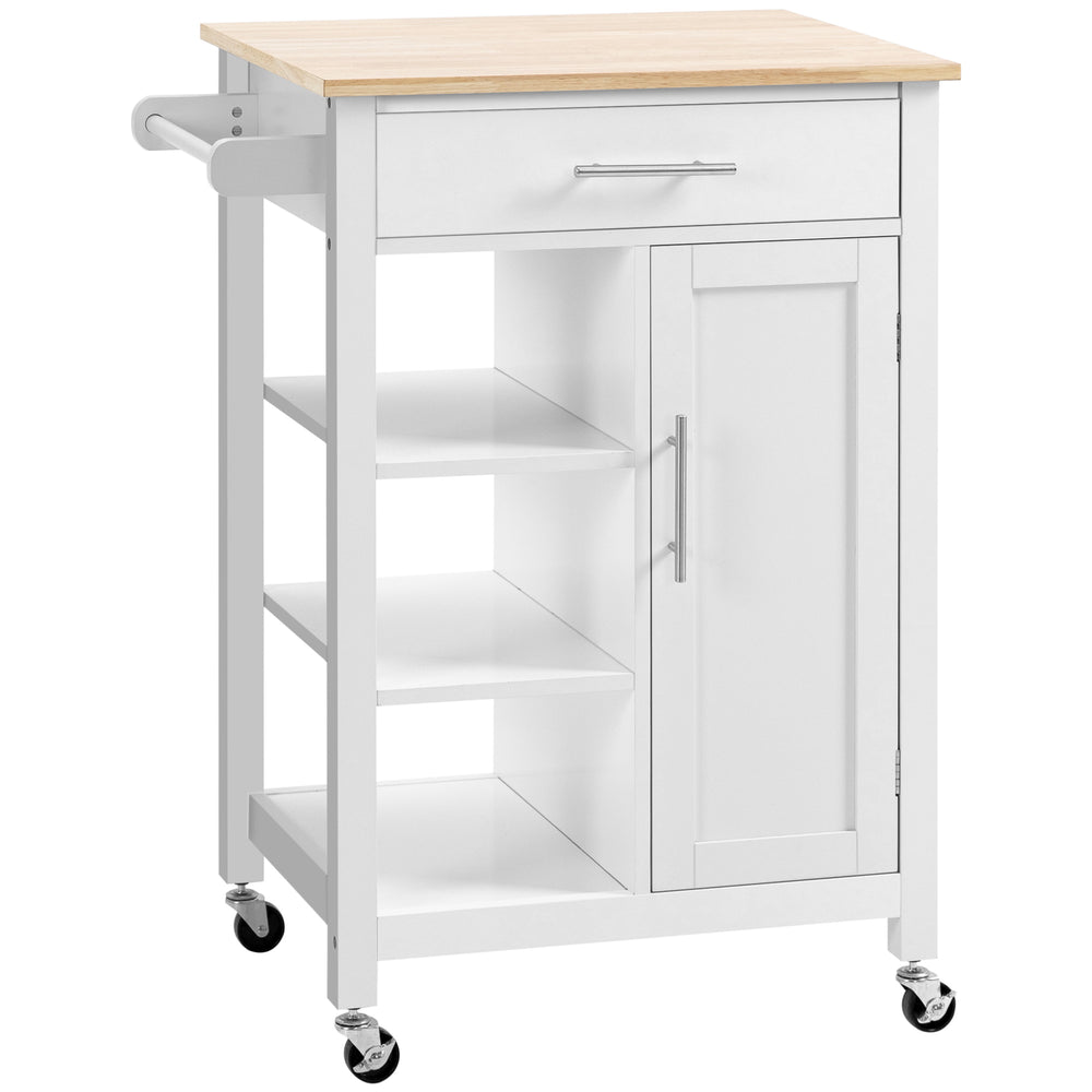 English Elm Homcom Rolling Kitchen Island Cart With Solid Wood Top, Ample Storage, Drawer & Towel Rack, White W2225P217392