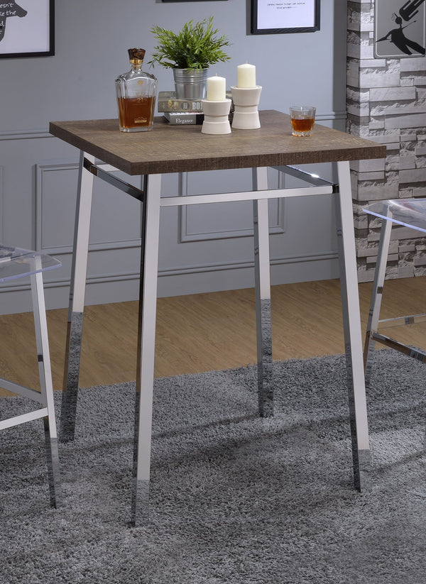 English Elm Oak Modern Oak and Chrome Square Bar Table with 30.5" Top, Sturdy Contemporary Design for Entertaining, Compact Home Bar Centerpiece B062P185732