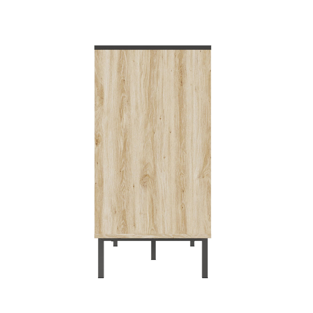 English Elm Fluted,Bedroom Six-Drawer Storage Cabinet Natural+Black | Fluted Vertical Design, Large Capacity, Modern Minimalist Front and Legs 51.96"L W2673P208587