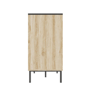 English Elm Fluted,Bedroom Six-Drawer Storage Cabinet Natural+Black | Fluted Vertical Design, Large Capacity, Modern Minimalist Front and Legs 51.96"L W2673P208587