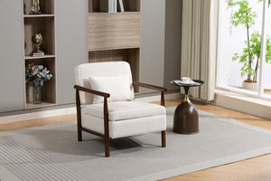 English Elm Storage Accent Chair Mid Century Wood Frame Upholstered Seat with Lumbar Cushion Antique White W2530P401445