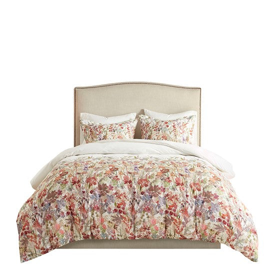 English Elm King/Cal King/Cal Mariana 3 Piece Cotton Printed Duvet Cover Set - Watercolor Floral, OEKO-TEX, Button Closure, Machine Washable B03597346