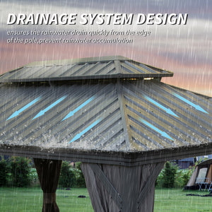 English Elm 10' X 14' Hardtop Gazebo, Durable Metal Canopy With Drainage, Curtains & Netting For Outdoor Comfort W1859S00137