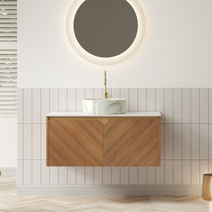 English Elm RUBEN 36" Bathroom Vanity with High-Hardness Marble Ceramic Basin, Twill Wood Doors & Soft-Close SystemRUBEN 36" Bathroom Vanity with High-Hardness Marble Ceramic Basin, Twill Wood Doors & Soft-Close System Brown Oak,Carrara White,Stone White W2615S00482