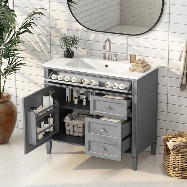 English Elm 36'' Modern Bathroom Vanity With Durable Sink, 2 Drawers & Tip-Out Tray For Stylish Storage Solutions N710S136004E