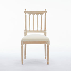 English Elm Antique Linen Upholstered Dining Chairs Set of 2 — Soft Sponge Cushions, Slatted Back, Sturdy Legs (2) W1622P234025