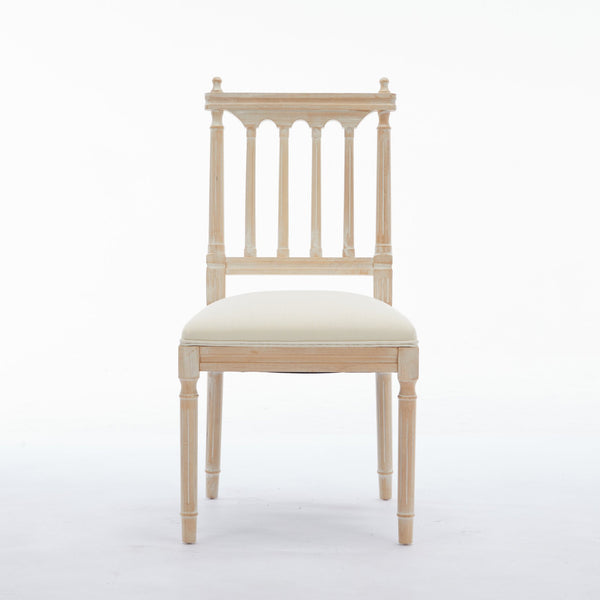 English Elm Antique Linen Upholstered Dining Chairs Set of 2 — Soft Sponge Cushions, Slatted Back, Sturdy Legs (2) W1622P234025