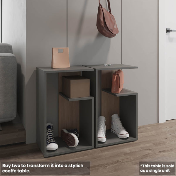 English Elm Side Table 25" H - Modern Matte Gray Design With 2 Open Shelves For Small Spaces & Versatile Use B097P296870-GIGA