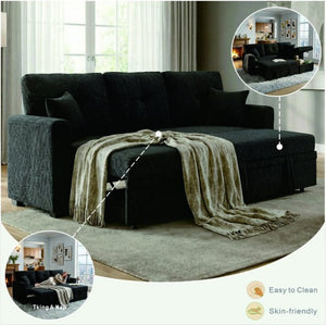 English Elm Sleeper Sectional with Pull Out Bed Reversible Chaise Storage Black Polyester Sofa W5568S00040