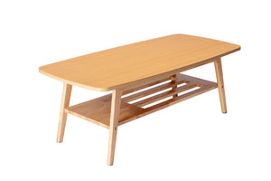 English Elm Bahamas Mid-century Modern Oak Coffee Table with Open Shelf and Tapered Flared Legs B06178457