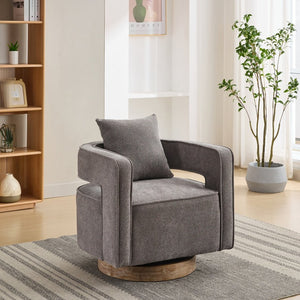 English Elm 28.9"w Swivel Barrel Accent Chair Faux Leather Open Back with Rubberwood Base Charcoal W3188P417883