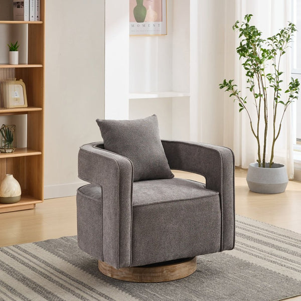 English Elm 28.9"w Swivel Barrel Accent Chair Faux Leather Open Back with Rubberwood Base Charcoal W3188P417883