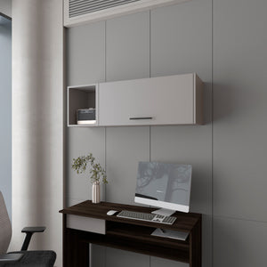 English Elm Cutter Wall Cabinet Melamine Smoke with Pneumatic Arms, Fold-Down Door & Open Display Storage B128P237137