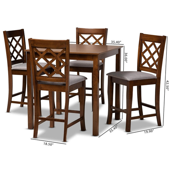 Baxton Studio Baxton Alora 5-Piece Modern Pub Set in Grey Fabric & Walnut Finish - Stylish & Comfortable Dining Solution RH320P-Grey/Walnut-5PC Pub Set