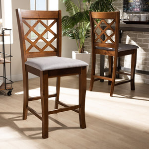 Baxton Studio Baxton Studio Aria Counter Height Pub Chair Set – Modern Grey Fabric & Walnut Brown Wood Elegance RH320P-Grey/Walnut-PC