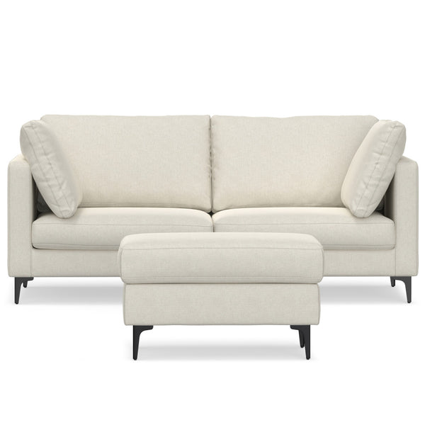 English Elm Ava Mid Century 76" Sofa with Ottoman Set — Eco-Friendly Performance Fabric, Durable Foam Comfort Cream B136P199259