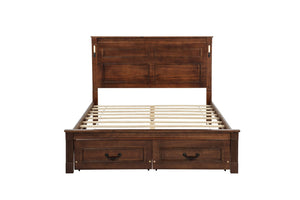 English Elm Queen Farmhouse Pinewood Storage Bed with Led Lighting Usb Charging and Panel Headboard Walnut W504P391016