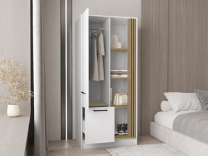 English Elm Vance Freestanding Wardrobe Armoire with Hanging Rod Shelves European Ash Finish B200S00462