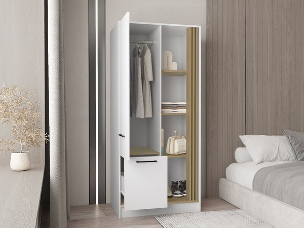 English Elm Vance Freestanding Wardrobe Armoire with Hanging Rod Shelves European Ash Finish B200S00462
