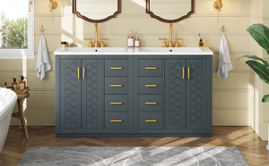 English Elm 60'' Bathroom Vanity Set With Elegant Ceramic Sink, Solid Wood Frame & Ample Storage For Modern Spaces N710SS00002C