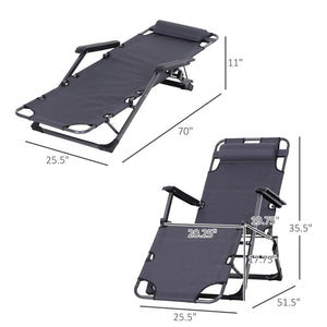 English Elm Outsunny 2-In-1 Folding Chaise Lounge Chair With Pillow & Pocket – Adjustable Outdoor Relaxation Seat W2225P217584-GIGA