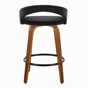 English Elm Fixed-height Swivel Counterstools Mahogany Wood Chrome Footrest Velvet Seat Set of 2 Black B202S01777