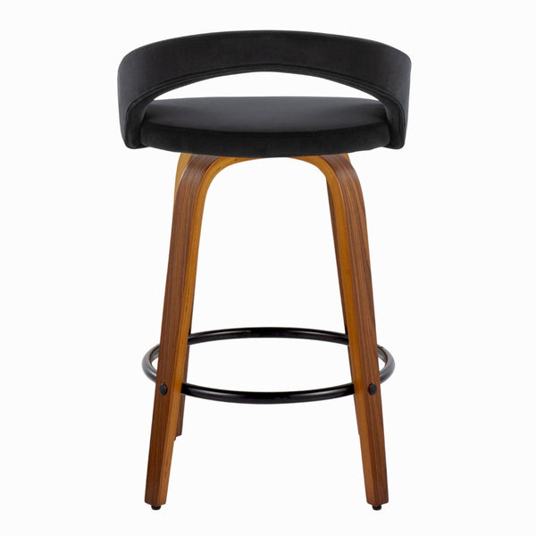English Elm Fixed-height Swivel Counterstools Mahogany Wood Chrome Footrest Velvet Seat Set of 2 Black B202S01777