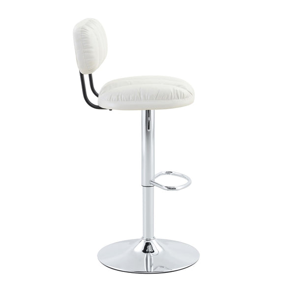 English Elm Set of 2 Adjustable Pu Leather Barstools with Chrome Base for Kitchen or Home Bar White+Silver W3875P378574