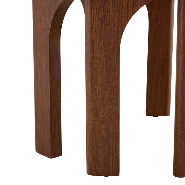 English Elm Round Tempered Glass Dining Table Sculptural Geometric Mdf Base Seats Four Compact Walnut W3875P387156