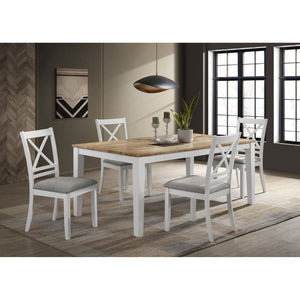 English Elm Prager Farmhouse 5-Piece Dining Set with Brown Rectangular Table, White Legs & Padded Fabric Chairs B062S01128