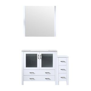 English Elm White Single Bath Vanity 48 in with Side Cabinet, White Ceramic Top, Soft-Close Drawers, Mirror Included B2731S00951
