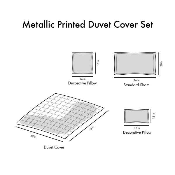 English Elm Twin/Twin Metallic Printed Duvet Cover Set with Gold Geometric Print, Microfiber, Antimicrobial, Decorative Pillows B03596041