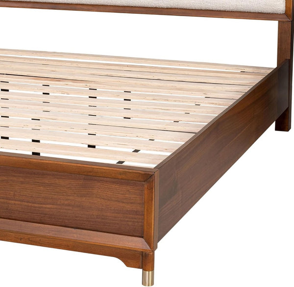 English Elm Black Queen Platform Bed with Led Headboard Gold Trim and Angled Metal Legs B2741S00790