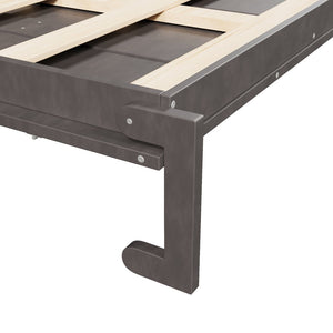 English Elm Queen Murphy Bed with Led Lighting Side Cabinets Shelving and Fold Down Desk Panel Gray N7090002226E-1