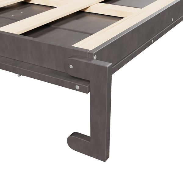 English Elm Queen Murphy Bed with Led Lighting Side Cabinets Shelving and Fold Down Desk Panel Gray N7090002226E-1
