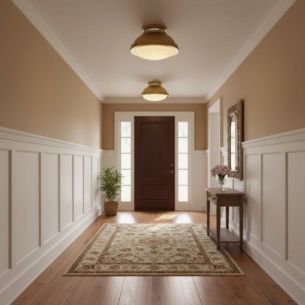 English Elm 2-light Dark Bronze Flush Mount Ceiling Fixture for Hallways Entryways and Bedrooms Brushed Brass B370P394557
