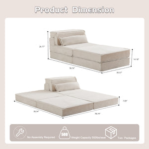 English Elm Compression Mahjong Sofa - Convertible, No Assembly Floor Bed With Memory Foam & Ottoman, White W3723S00043