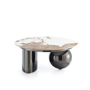 English Elm Laurel Sintered Stone Coffee Table in Black - 31.5" Round Top, Stainless Steel Base, Contemporary Design B365S00059