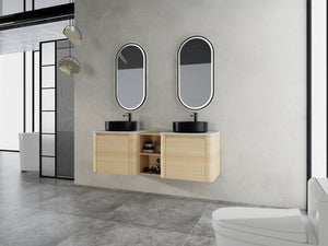 English Elm 60'' Wall-Mounted Bathroom Vanity With Ceramic Art Sink & Soft-Close Door For Modern Elegance W999S00472