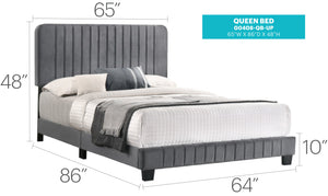 English Elm Contemporary Velvet Full Bed with Durable Frame, Lively Finish and Modern Lines for Stylish Bedrooms Gray 26.8 L x 65.8 W x 5 H B078107888