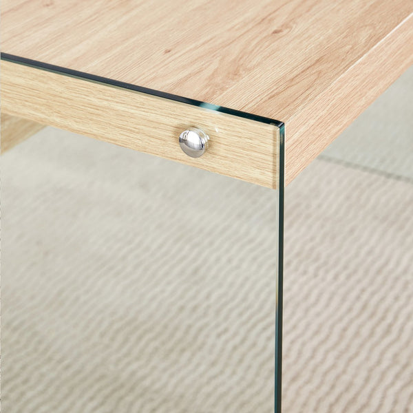 English Elm The MDF and Glass Coffee Table with Wood Grain Top, Tempered Glass Sides, Anti-Slip Pads, 47.2" x 27.5" W1512P347778