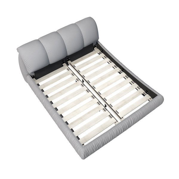 English Elm King Size Upholstered Platform Bed With Oversized Padded Backrest & Solid Wood Frame In Grey W1885S00021