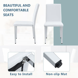 English Elm Two Pu Leather Dining Chairs Glossy White Shell Silver Metal Legs Modern Set W1151P360537