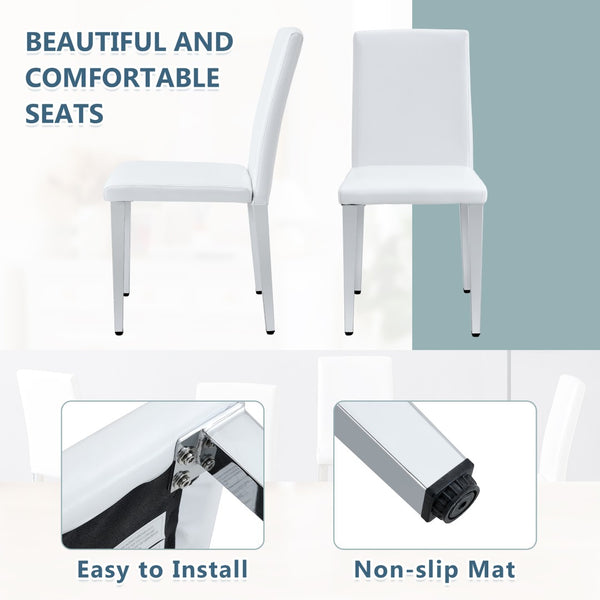 English Elm Two Pu Leather Dining Chairs Glossy White Shell Silver Metal Legs Modern Set W1151P360537