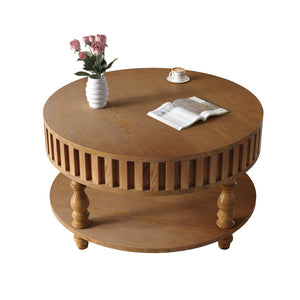 English Elm Farmhouse Fluted Square Coffee Table with Flip Top Hidden Compartment and Open Shelf Walnut Brown W1445P370480