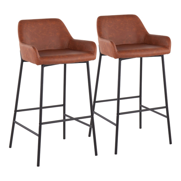 English Elm Daniella Industrial Bar Stool Set Of 2: Black Metal Frame & Camel Faux Leather For Modern Spaces B202S00535