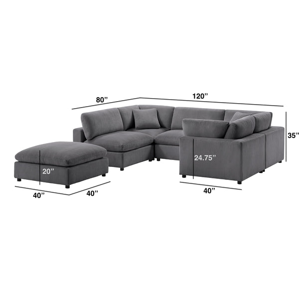 English Elm Chelsea Modular 6-Piece Sectional Sofa - Charcoal, Stylish Flexibility & Comfort For Family Living B050S00018